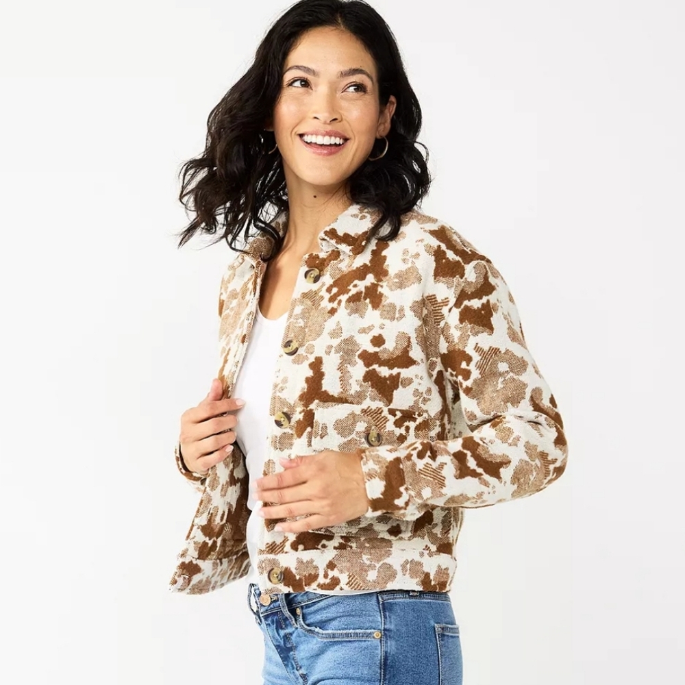 NWT Women's Sonoma crop jacket , Brown and cream, Size L